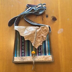 Unique Striped Tan and Brown leather and weave Shoulder Bag